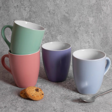 Set of 4 11oz Assorted Colours Coupe Shaped Stoneware Mugs