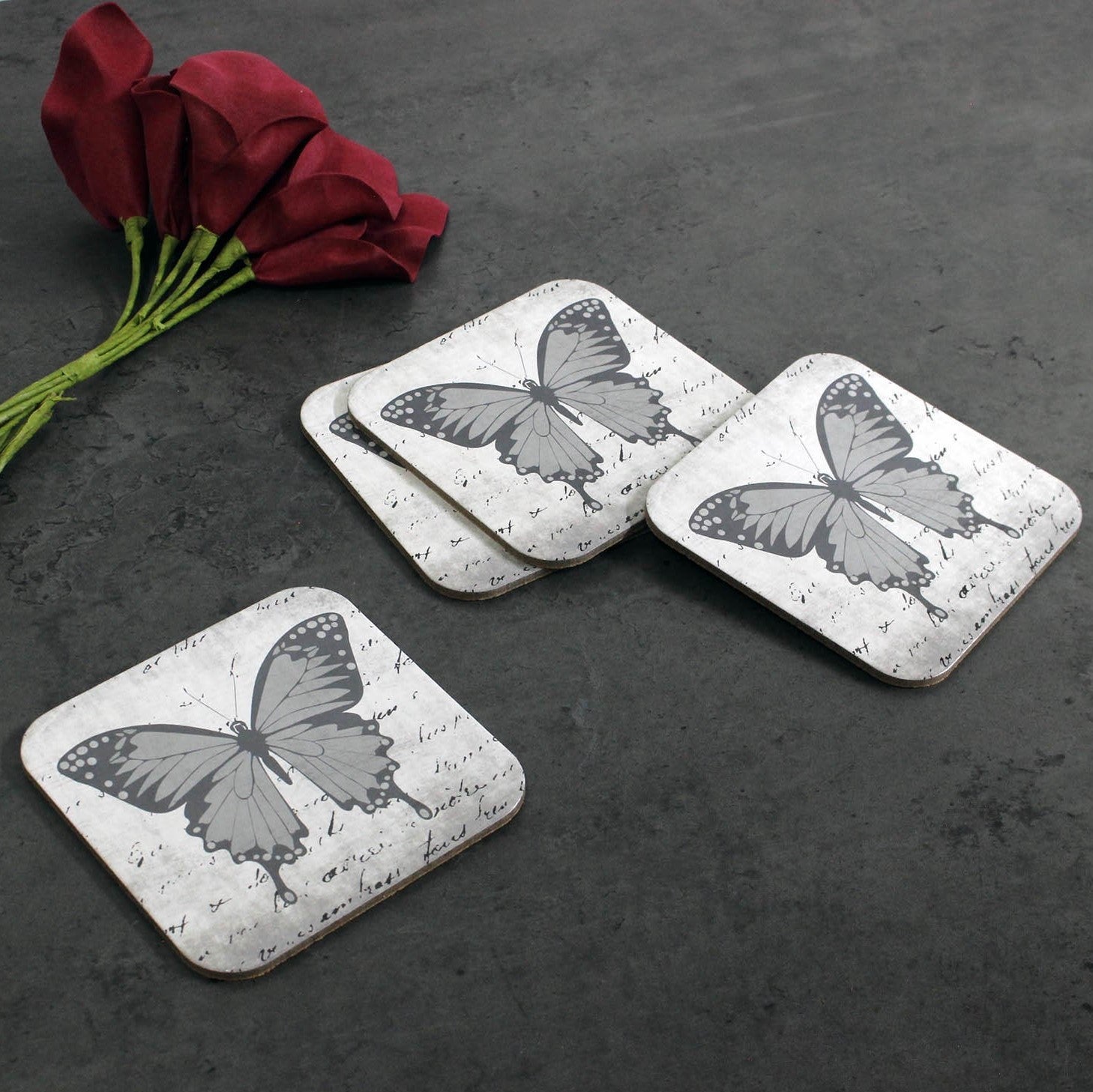 4Pcs Non-slip Butterfly Corked Base Table Coasters