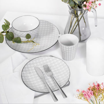 16pcs Stoneware Grey Geometric Tableware Set