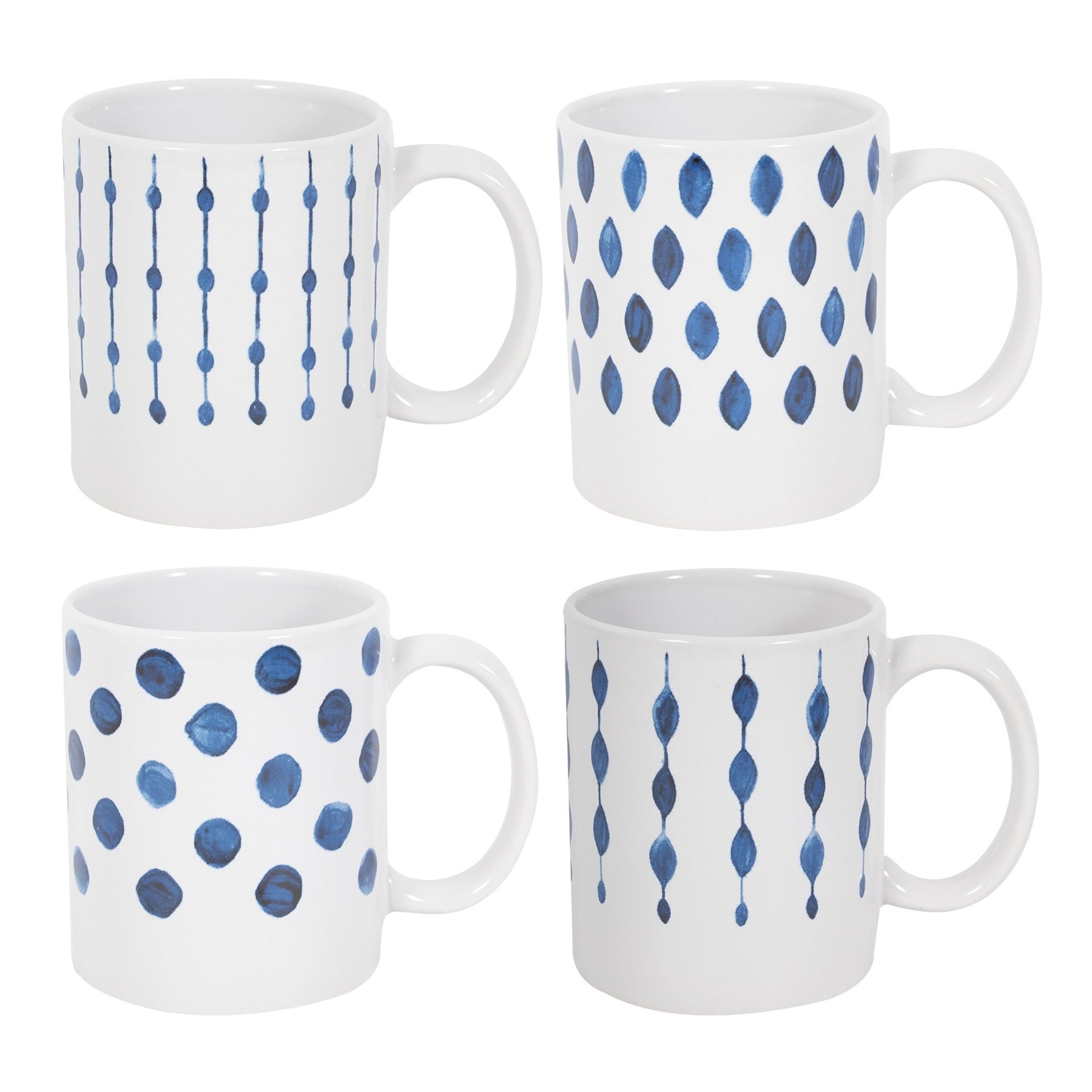 4Pcs 325ml Scandinavian White Blue Stoneware Mugs