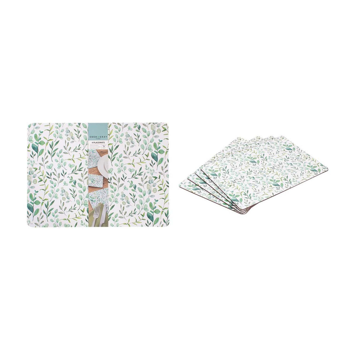 4Pcs Eucalyptus Cork Backing Non Slip Rectangular Placemats