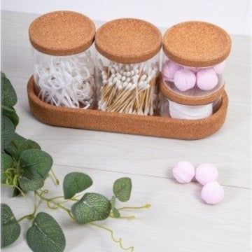 5Pc Cork Storage Canister Cotton Bud Floss Container Set Bathroom Home Organiser
