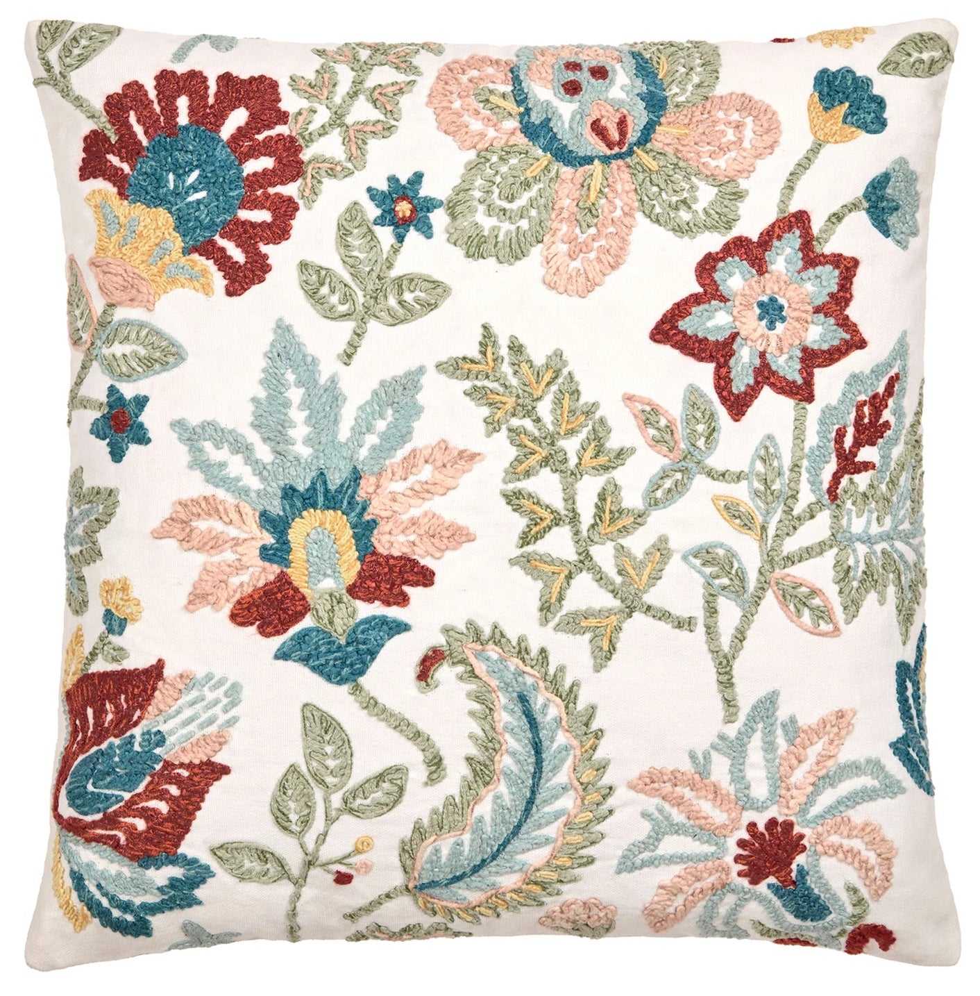 Luxury Embroidered Floral Filled Cushion 43x43cm, Amara Green