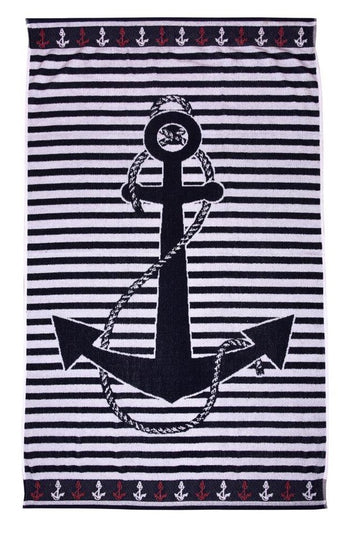 Anchor Large Beach Towel - Black  White