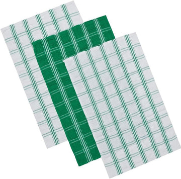 Country Check Kitchen Tea Towel Set 3pk - Green