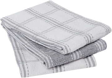 Country Check Kitchen Tea Towel Set 3pk - Grey