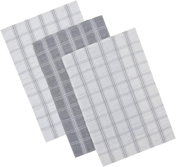 Country Check Kitchen Tea Towel Set 3pk - Grey