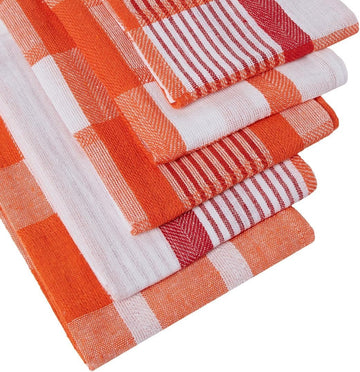 5pk Kitchen Tea Towel Set - Orange & Red