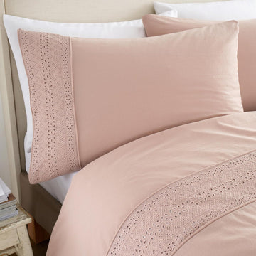 Catherine Lansfield Broderie Anglaise Duvet Cover Set, King, Blush Pink