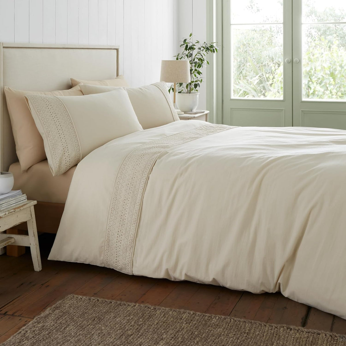 Catherine Lansfield Broderie Anglaise Duvet Cover Set, Double, Cream