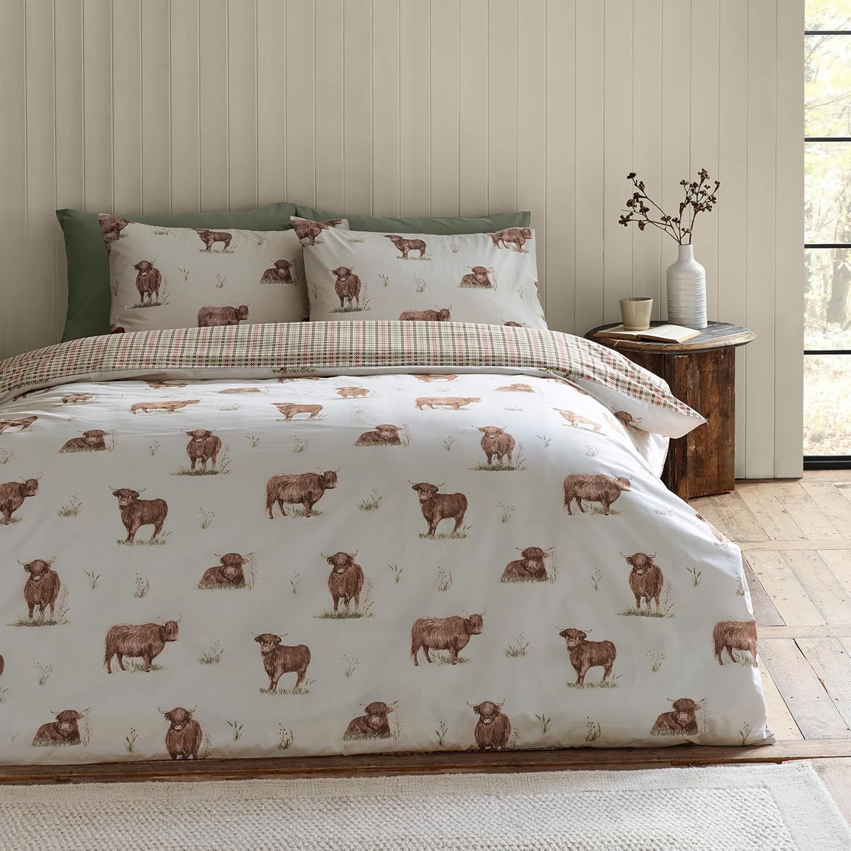 Catherine Lansfield Angus Highland Cow Duvet Cover Set, Single, Natural