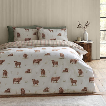 Catherine Lansfield Angus Highland Cow Duvet Cover Set, Double, Natural
