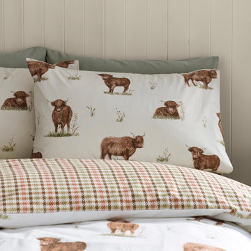 Catherine Lansfield Angus Highland Cow Duvet Cover Set, Single, Natural