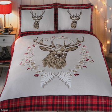 Tartan Check Stag Brushed Cotton Flannelette Duvet Cover Set, Double, Red