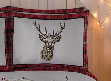 Tartan Check Stag Brushed Cotton Flannelette Duvet Cover Set, Double, Red