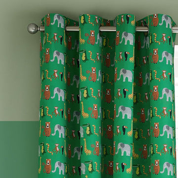 Catherine Lansfield Animal Magic Eyelet Ring Top Lined Curtains 66" x 72" - Natural & Green