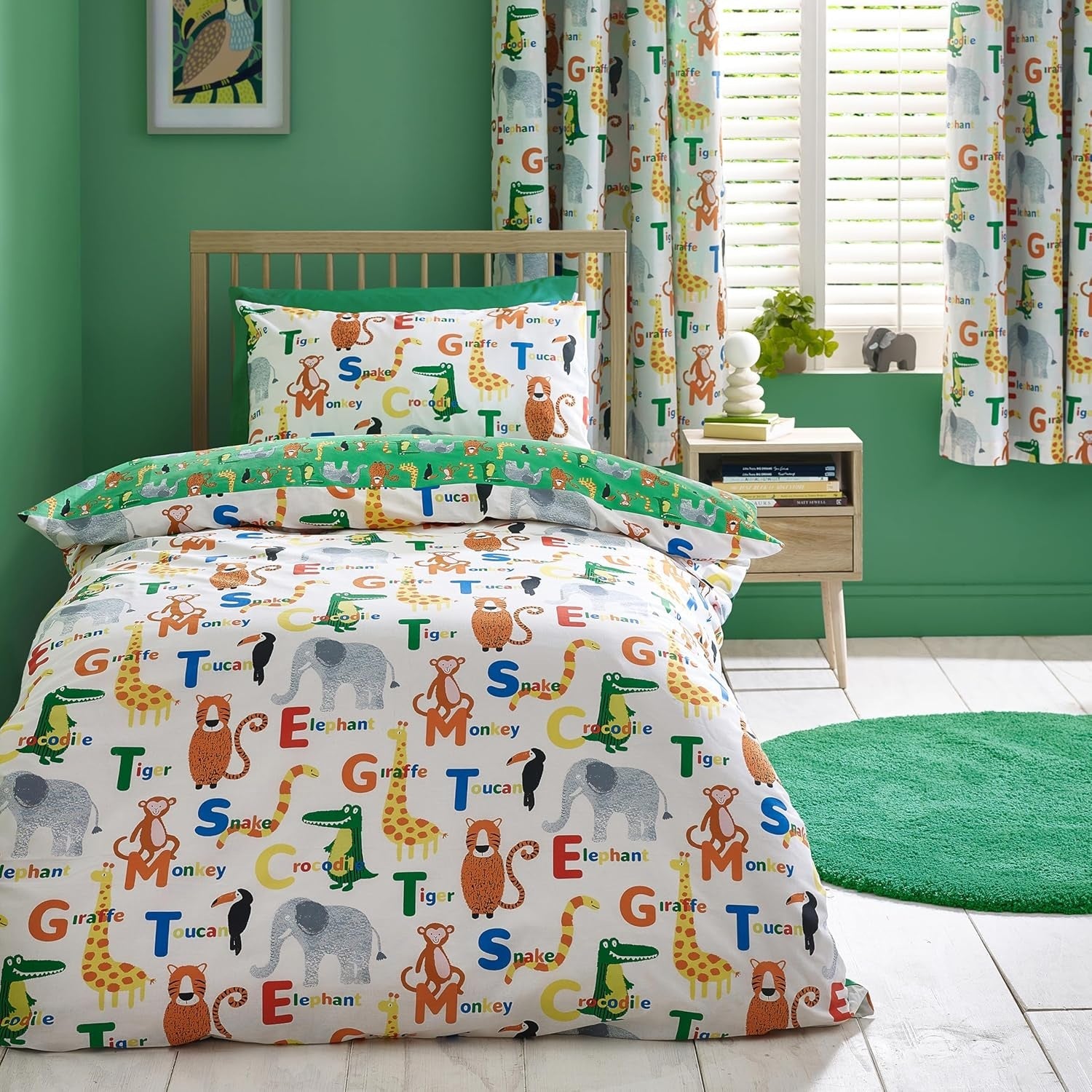 Catherine Lansfield Animal Magic Duvet Cover Set, Toddler Junior Cotbed, Green