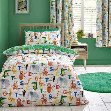 Catherine Lansfield Animal Magic Duvet Cover Set, Toddler Junior Cotbed, Green