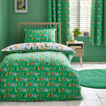 Catherine Lansfield Animal Magic Duvet Cover Set, Toddler Junior Cotbed, Green