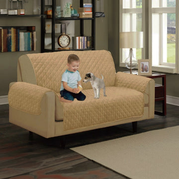 Quilted Waterproof Two Seater Sofa Slip Cover Protector - Beige