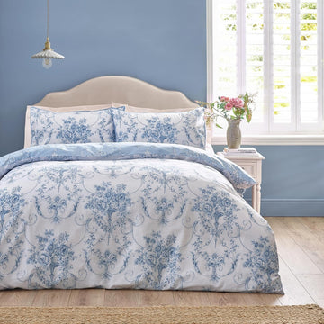 Catherine Lansfield Royal Damask Duvet Cover Set, King, Antoinette Blue & White