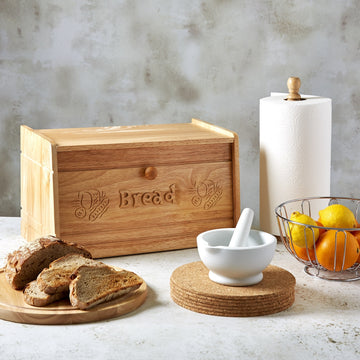 Wooden Bread Bin With Carved Label