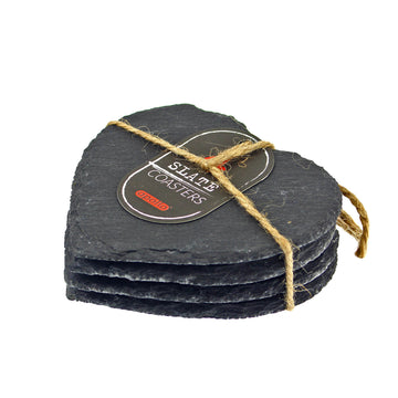 Set Of 4 Slate Heart Shaped 10x10cm Coasters