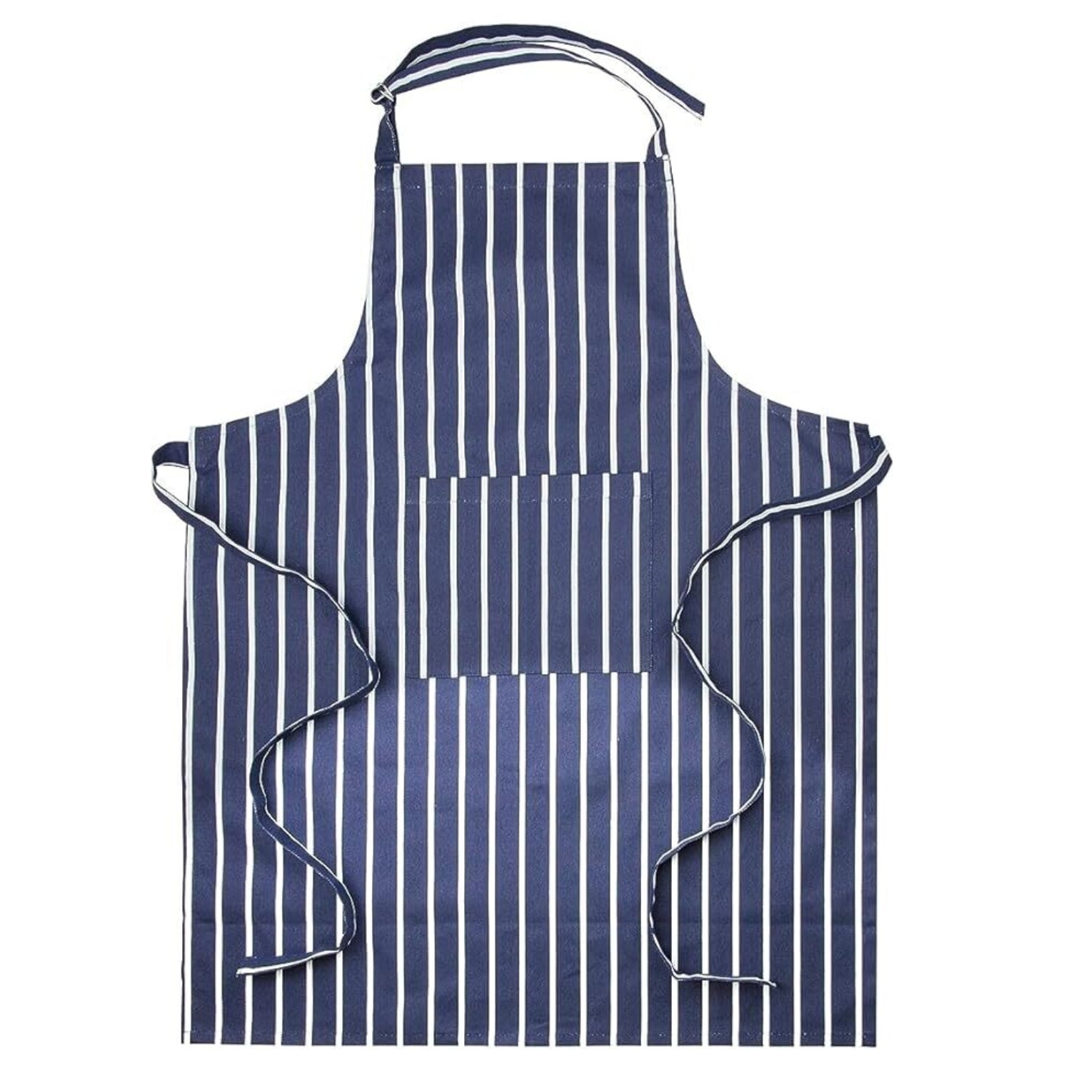Navy Blue Striped Cotton Apron with Front Pocket