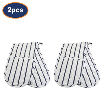 2Pairs White & Blue Stripes Cotton Oven Gloves