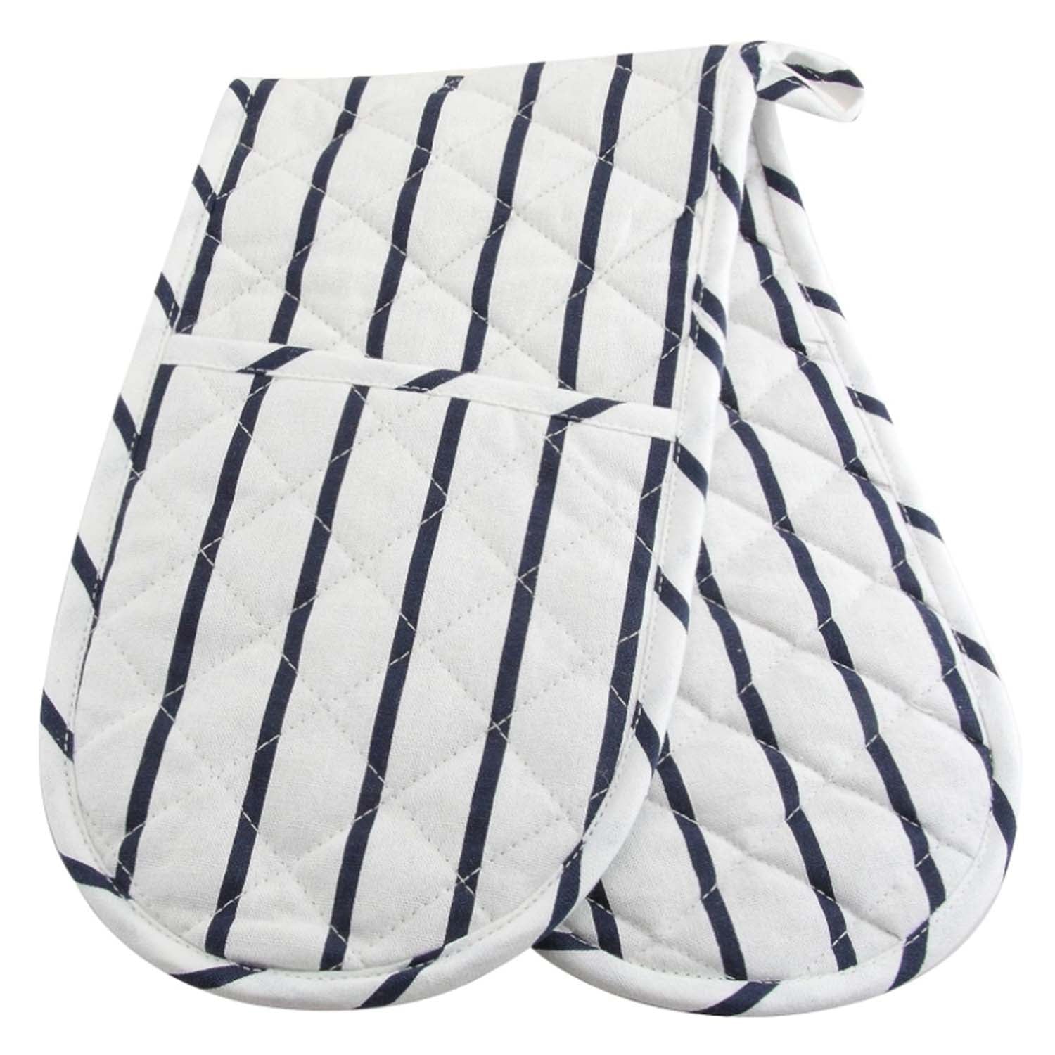 White & Blue Stripes Cotton Oven Gloves