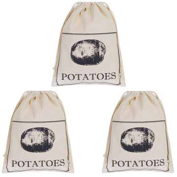 3Pcs Cotton Reusable Potato Bags With Drawstring