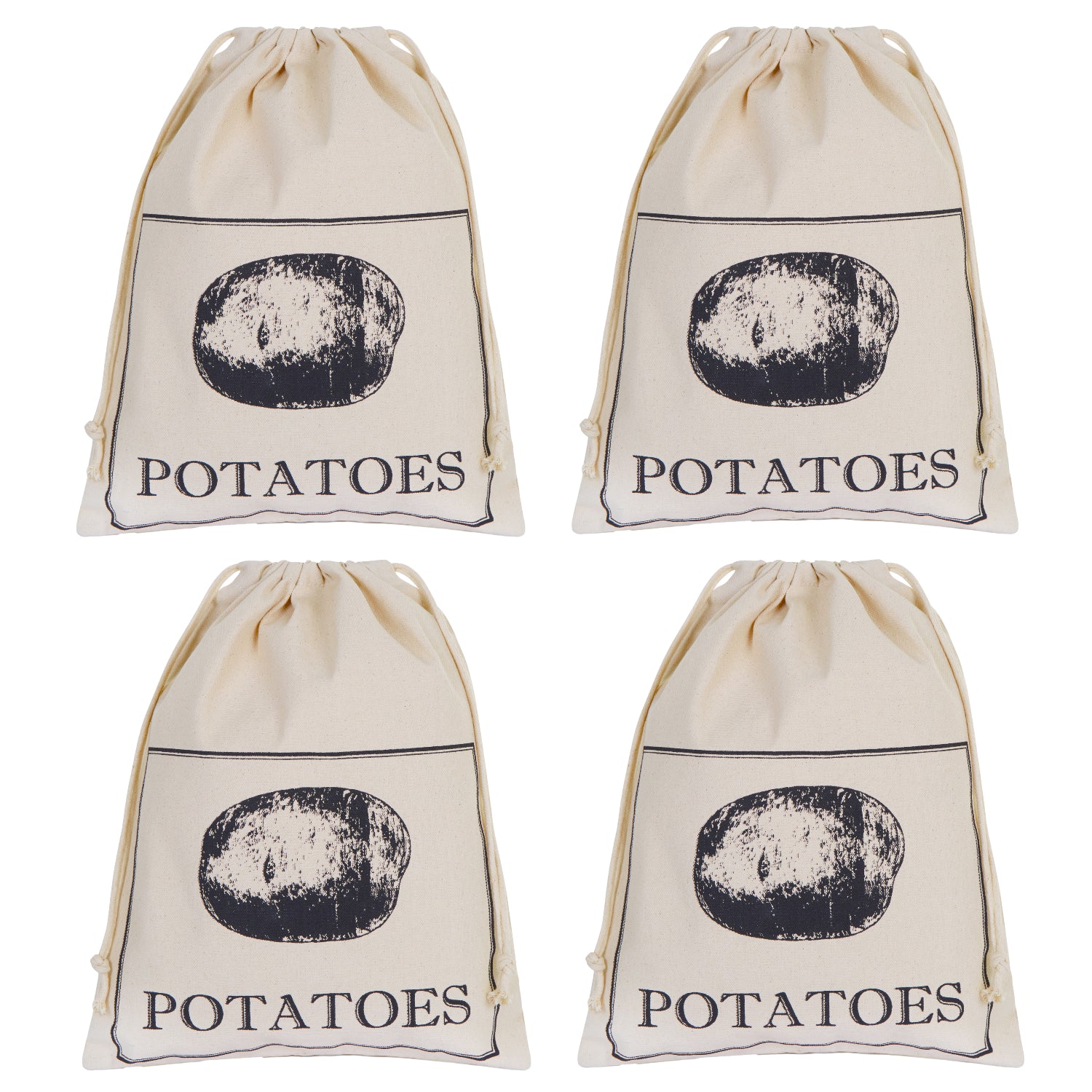 4Pcs Cotton Reusable Potato Bags With Drawstring