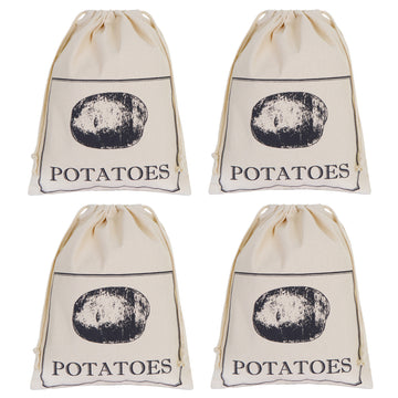 4Pcs Cotton Reusable Potato Bags With Drawstring