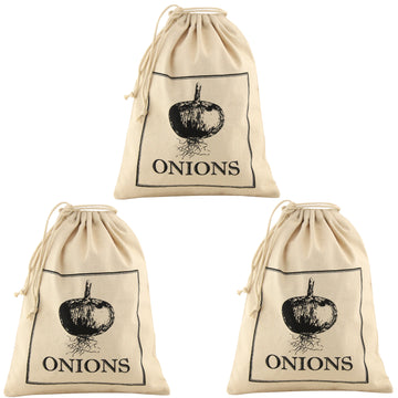 3Pcs Cotton Reusable Onion Bags With Drawstring