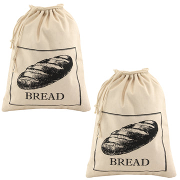 2Pcs Cotton Reusable Bread Bags With Drawstring