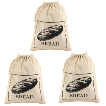 3Pcs Cotton Reusable Bread Bags With Drawstring