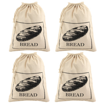 4Pcs Cotton Reusable Bread Bags With Drawstring