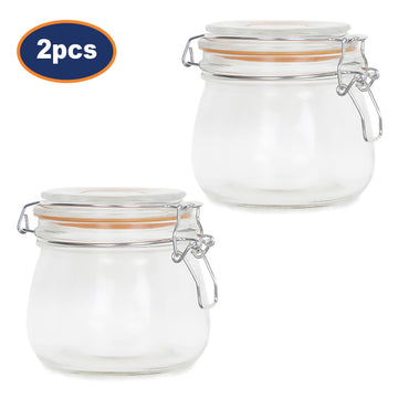 2Pcs 500ml Glass Airtight Food Storage Jars