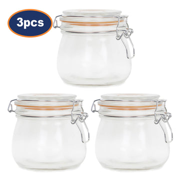 3Pcs 500ml Glass Airtight Food Storage Jars