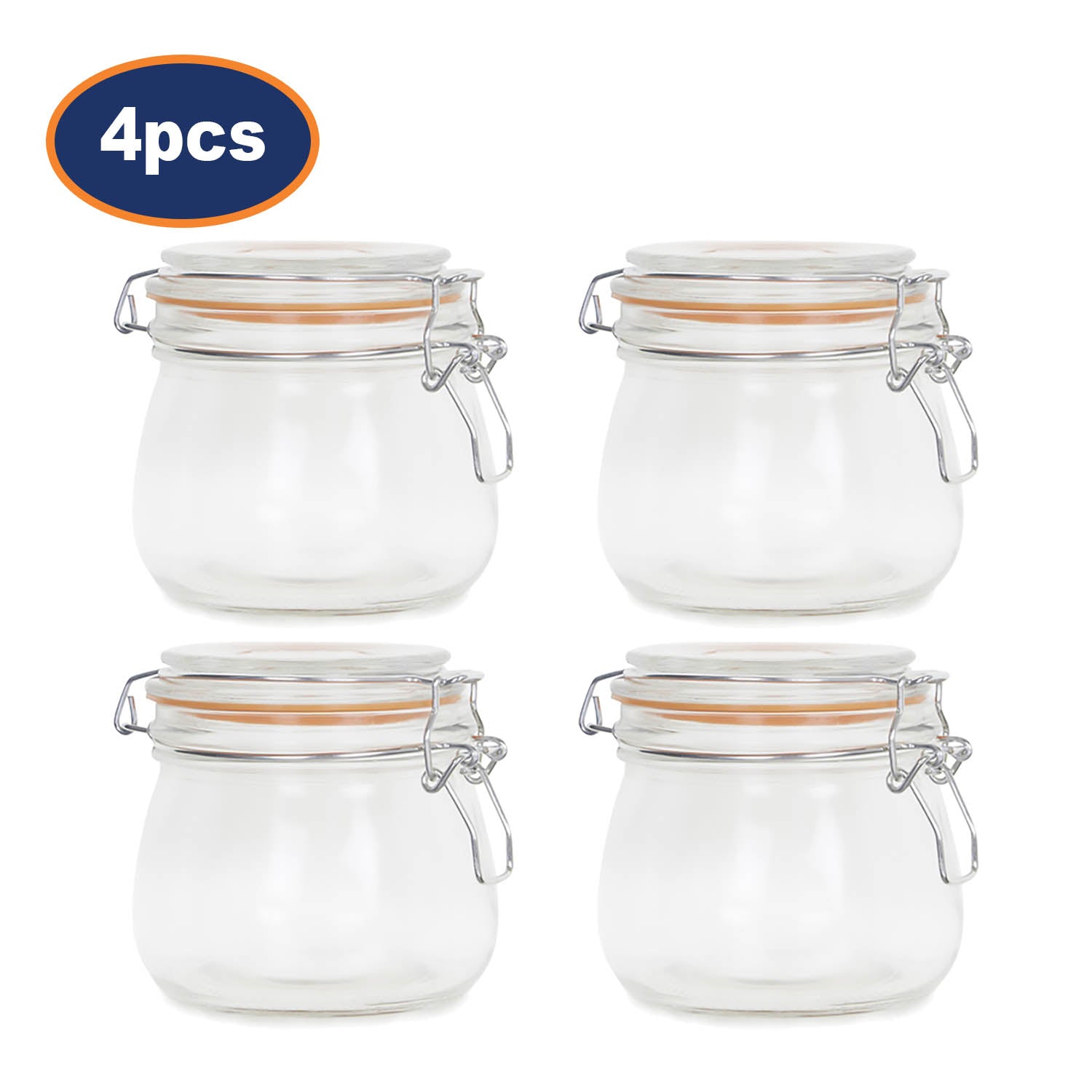 4Pcs 500ml Glass Airtight Food Storage Jars