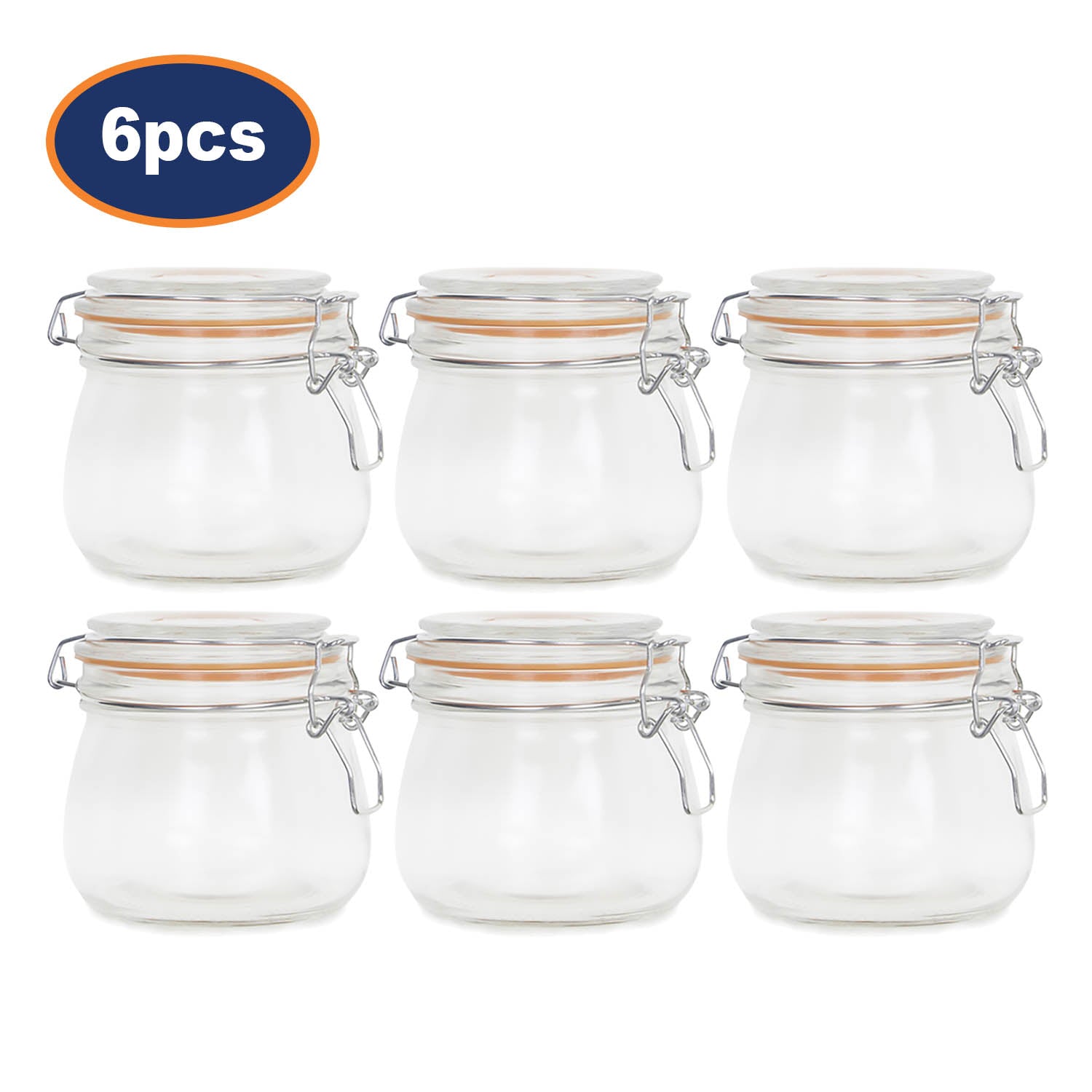 6Pcs 500ml Glass Airtight Food Storage Jars