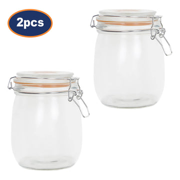 2Pcs 1L Glass Airtight Food Storage Jars