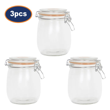 3Pcs 1L Glass Airtight Food Storage Jars
