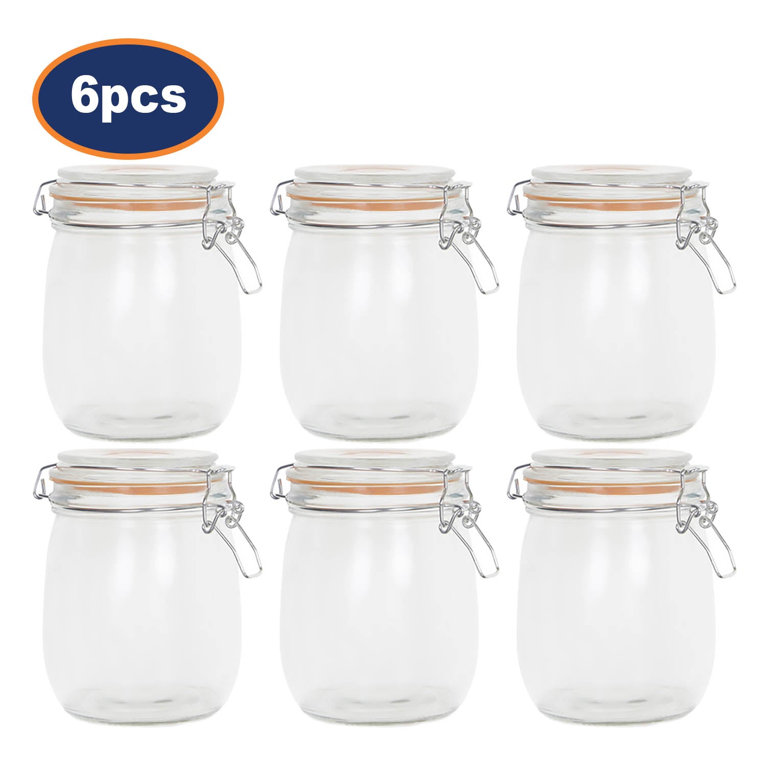 6Pcs 1L Glass Airtight Food Storage Jars