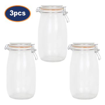 3Pcs 2.2L Glass Airtight Food Storage Jars