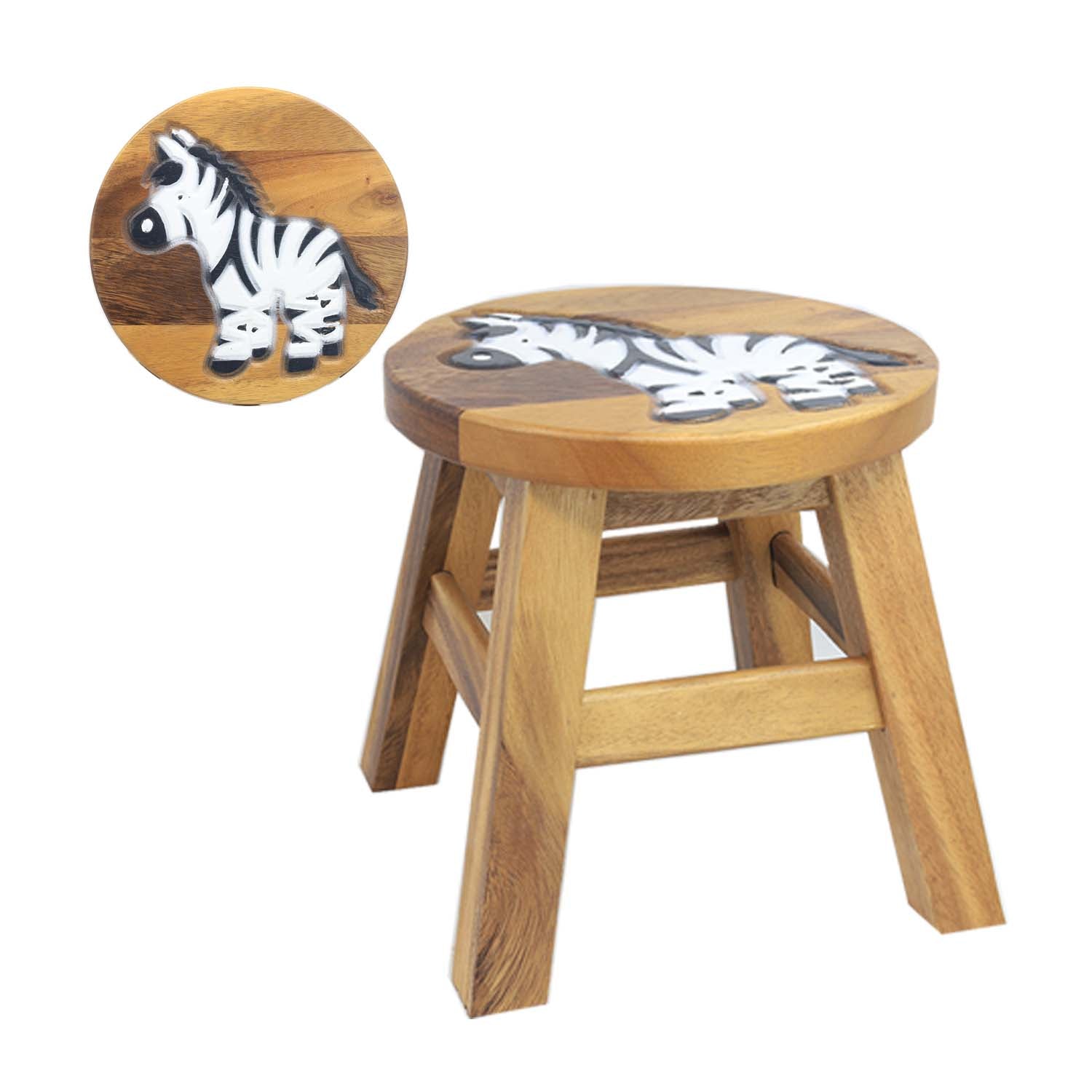 Zebra Design Kids Wooden Stool