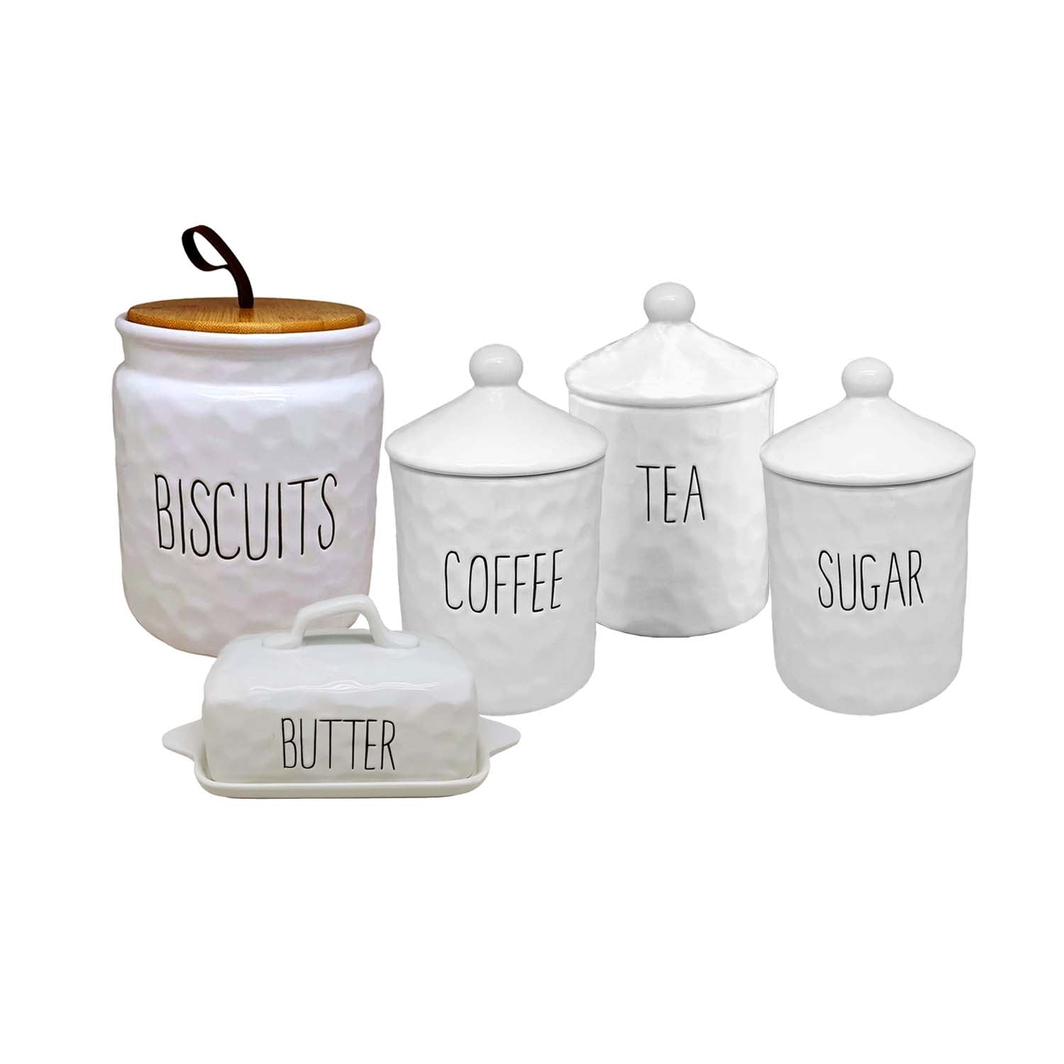 5pc White Ceramic Canisters Butter Dish Set
