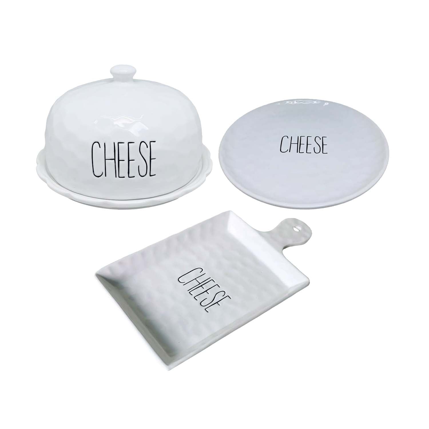 3pc White Ceramic Cheese Dome Platter & Dish Set