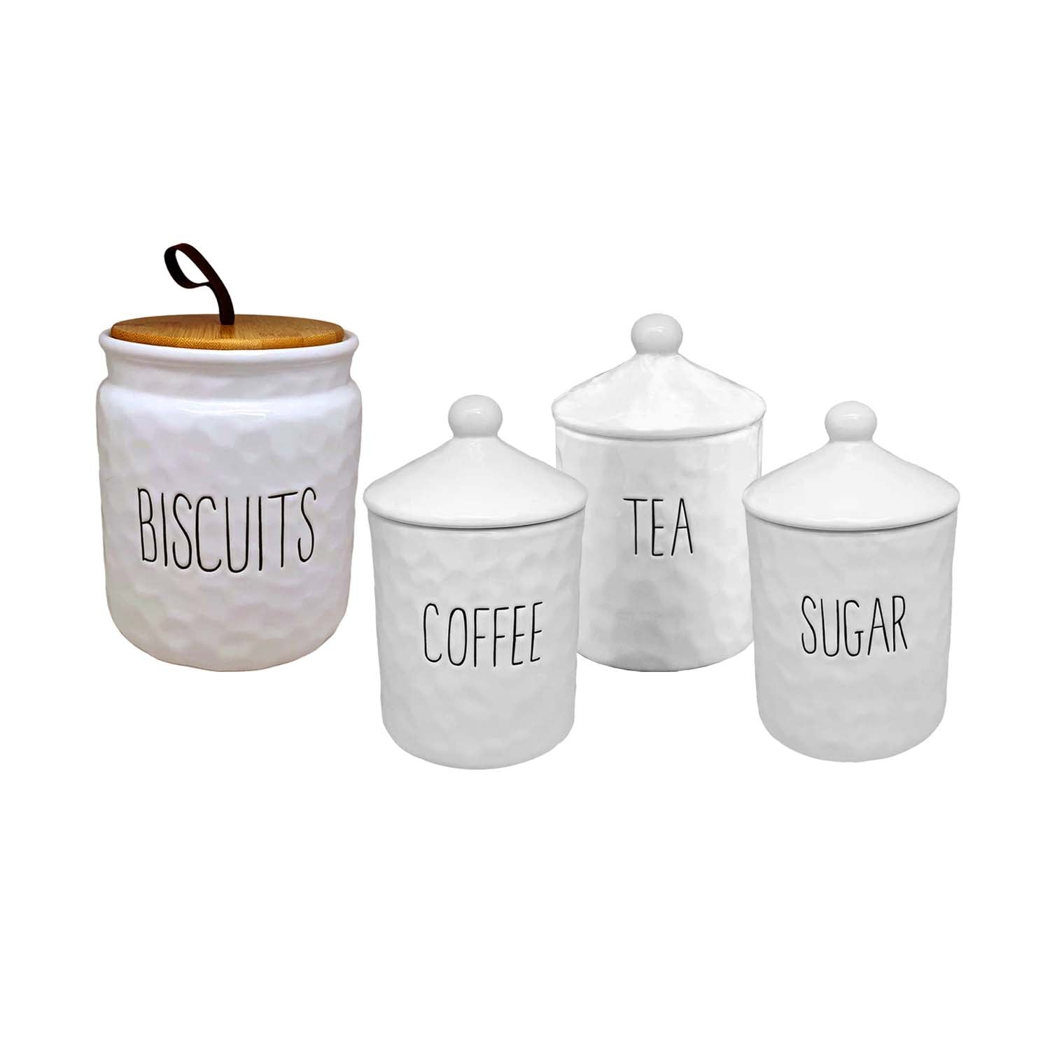 4pc White Ceramic Canisters Set