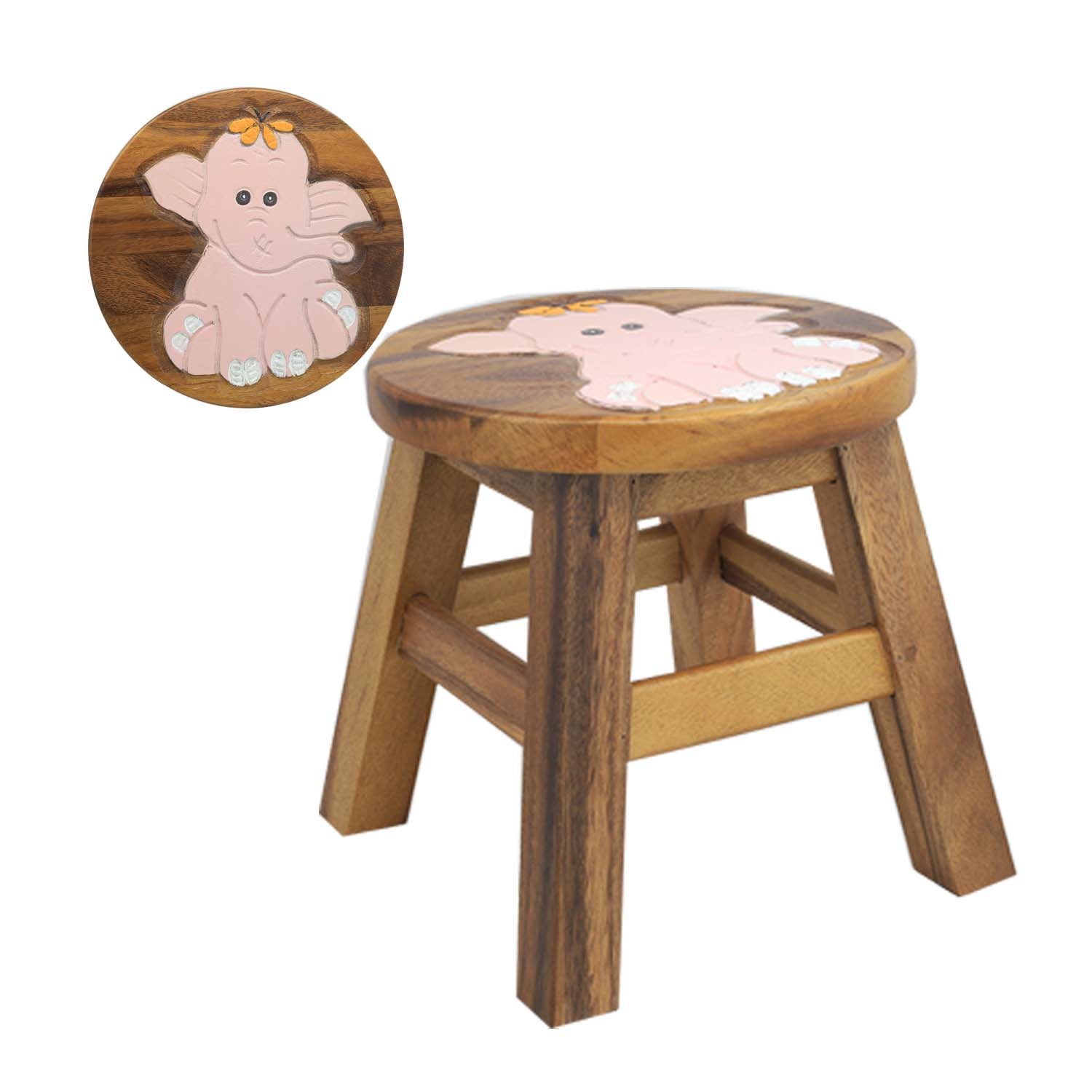 Pink Elephant Design Kids Wooden Stool